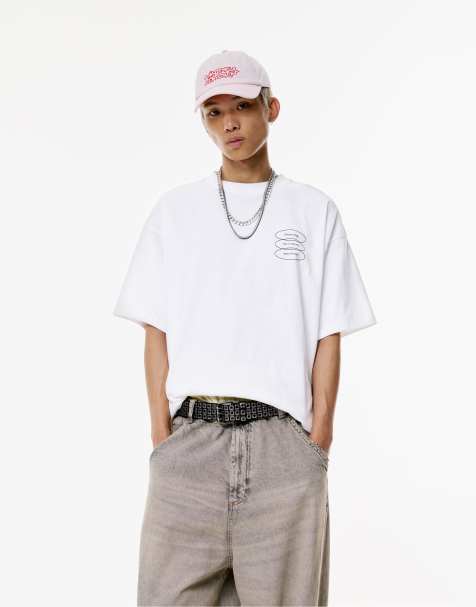 Pull&Bear – STWD – Naturvit t-shirt med 'Ghost Mode'-tryck - view 1