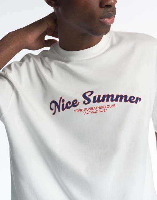 Pull&Bear Stwd nice summer t-shirt in off white, 3 of 7