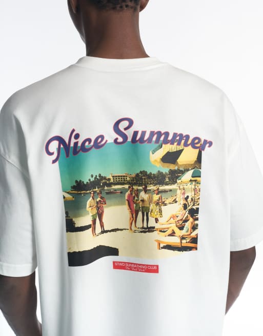 Pull&Bear Stwd nice summer t-shirt in off white, 4 of 7