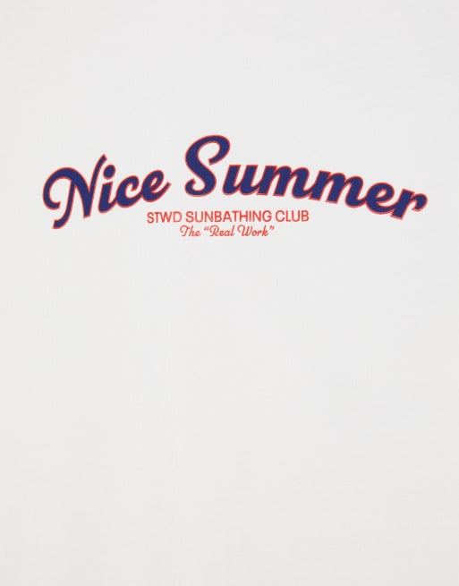 Pull&Bear Stwd nice summer t-shirt in off white, 6 of 7