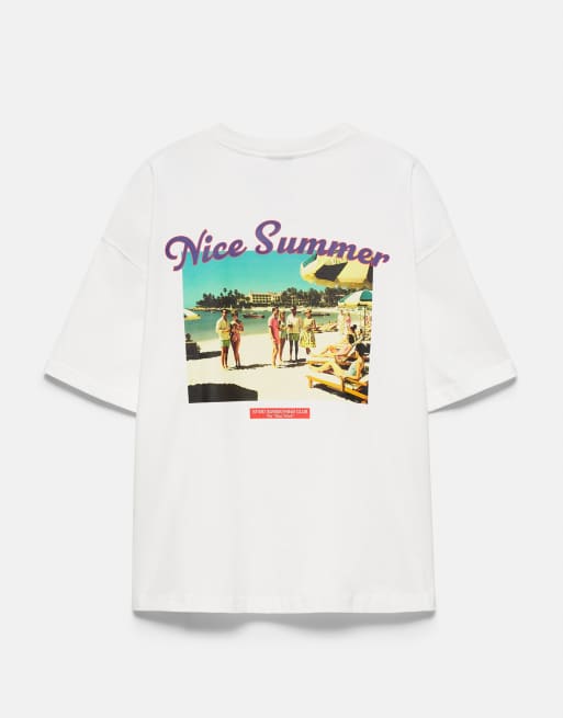 Pull&Bear Stwd nice summer t-shirt in off white, 7 of 7