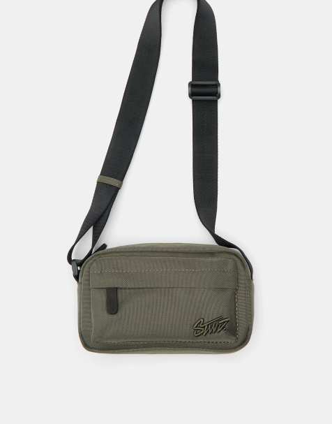 Pull&Bear Stwd nylon crossbody bag in khaki - view 1