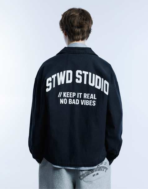 Pull&Bear Stwd overshirt in navy