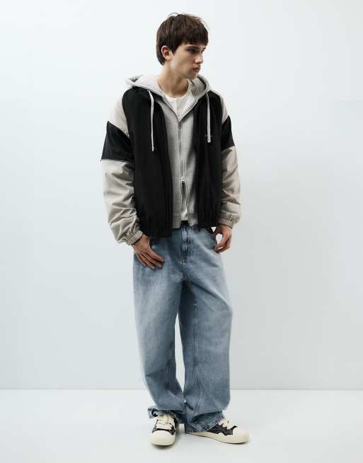 Pull&Bear Stwd panelled tracksuit jacket in black, 4 of 7