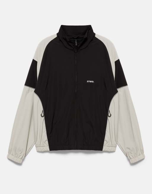 Pull&Bear Stwd panelled tracksuit jacket in black, 6 of 7
