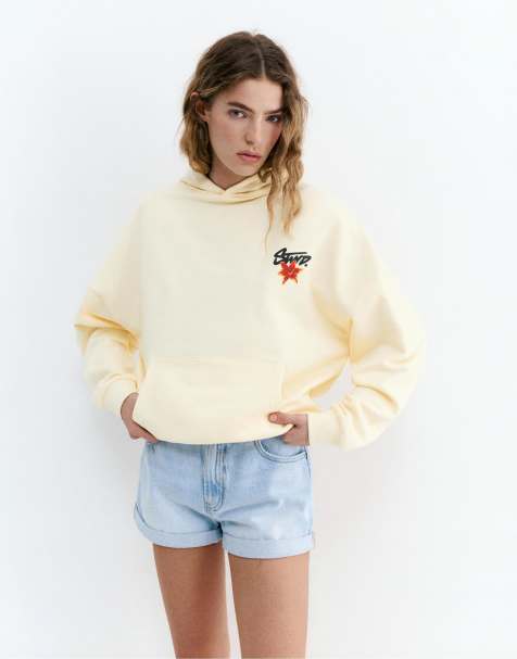 Pull&Bear - STWD - Pastelgul hættetrøje med blomsterprint - view 1