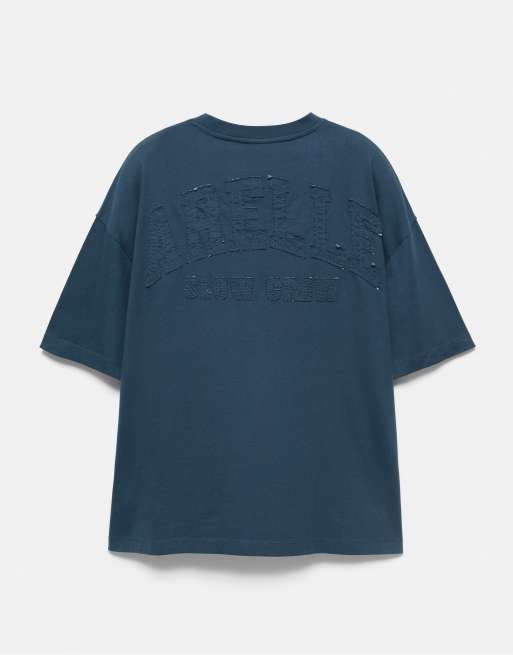 Pull&Bear Stwd patch t-shirt in blue, 6 of 6