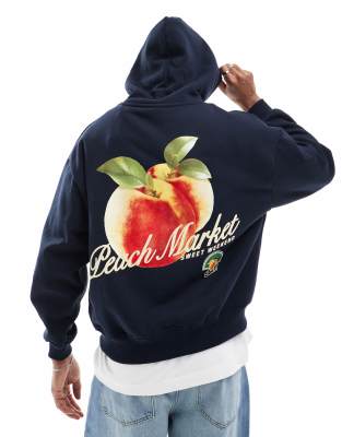 STWD peach hoodie in navy-Black