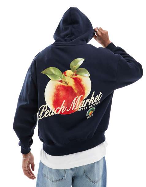 Pull&Bear STWD peach hoodie in navy - view 1