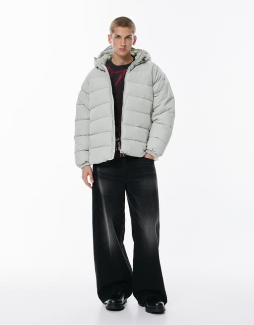 Pull&Bear - Stwd - Piumino grigio pallido con cappuccio, 4 di 5