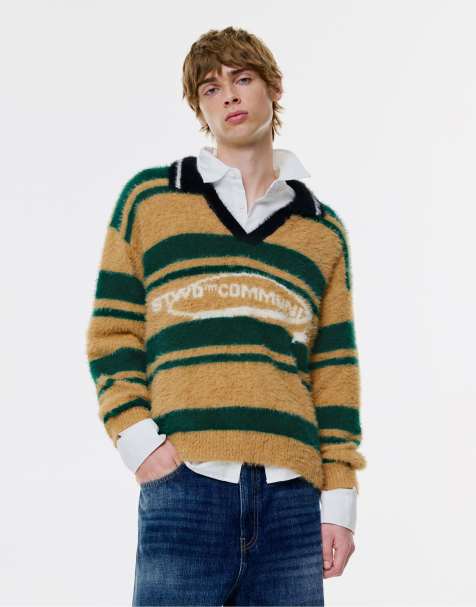 Pull&Bear - STWD - Polo in maglia color verde scuro a righe - view 1