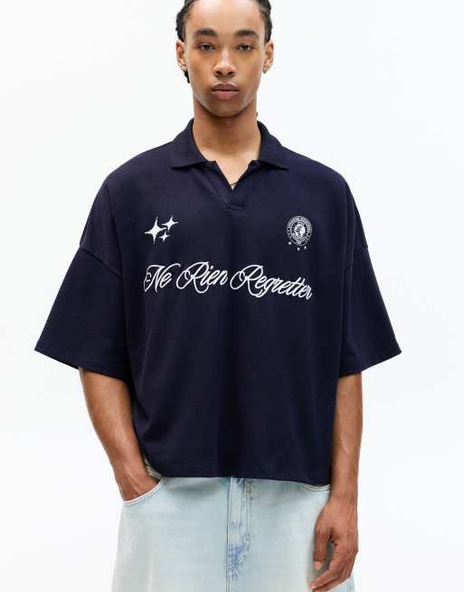 Pull&Bear - STWD - Poloshirt met korte mouwen in blauw