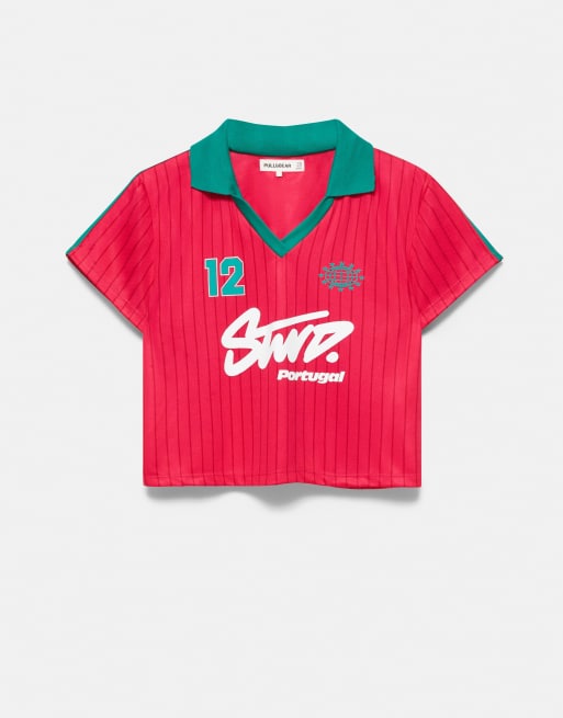 Pull&Bear - Stwd Portugal - Polo da calcio rossa, 3 di 4