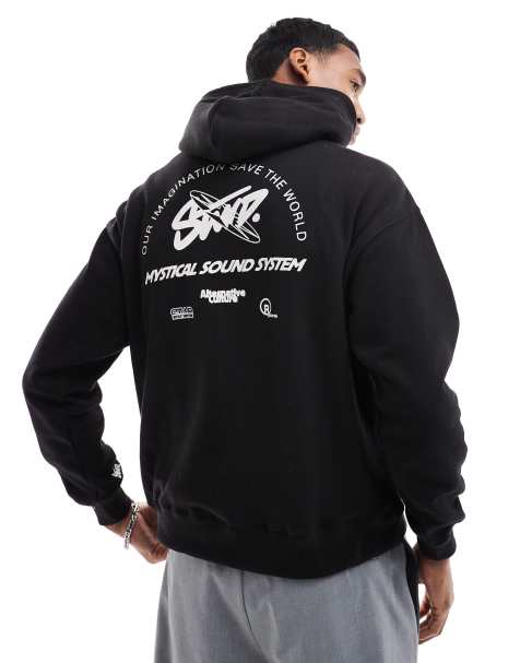 Pull&Bear STWD printed hoodie in black - view 1