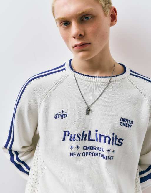 Pull&Bear - Stwd - Pull brodé à rayures - Blanc cassé, 2 de 4