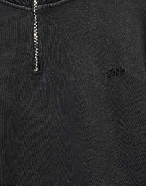 Pull&Bear Stwd quarter-zip sweatshirt in black, 7 of 7