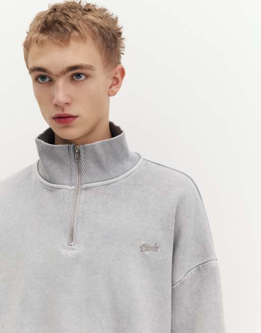 Pull&Bear Stwd quarter-zip sweatshirt in grey, 3 of 5