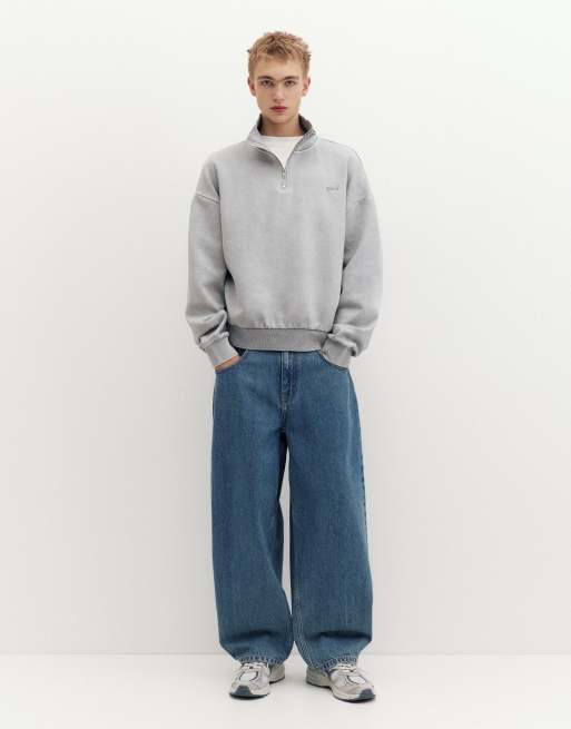 Pull&Bear Stwd quarter-zip sweatshirt in grey, 4 of 5