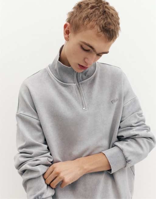 Pull&Bear Stwd quarter-zip sweatshirt in grey, 5 of 5