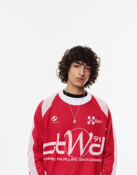 Pull&Bear Stwd racing graphic jumper in reddish - view 1