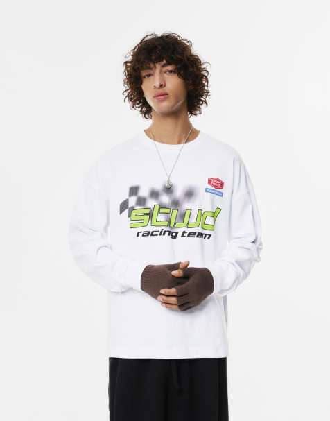 Pull&Bear Stwd racing team t-shirt in off white - view 1