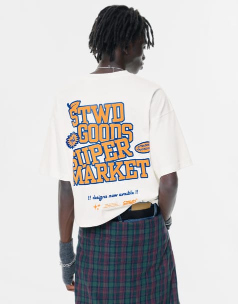 Pull&Bear - STWD - Råhvid T-shirt med grafik - view 1
