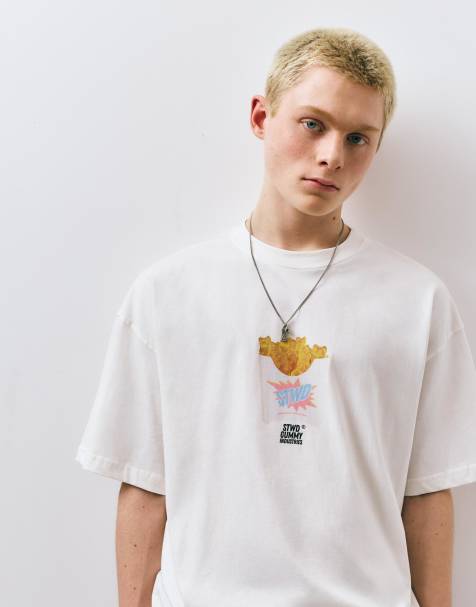 Pull&Bear - STWD - Råhvid T-shirt med gummibamse - view 1