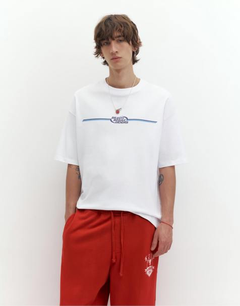 Pull&Bear - STWD - Råhvid T-shirt med strandgrafik - view 1