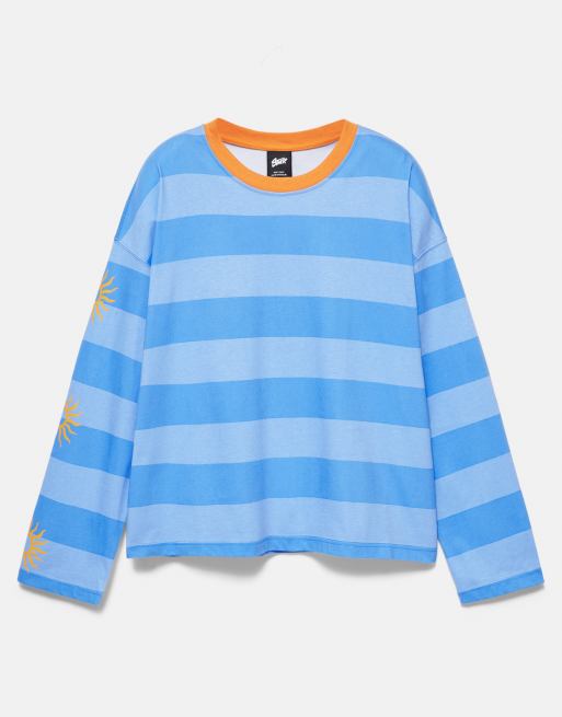 Pull&Bear Stwd randig boxig t-shirt i mörkblått, 5 av 7