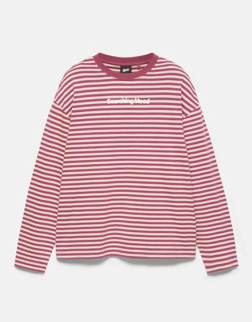 Pull&Bear Stwd randig t-shirt med text i burgundy, 3 av 5