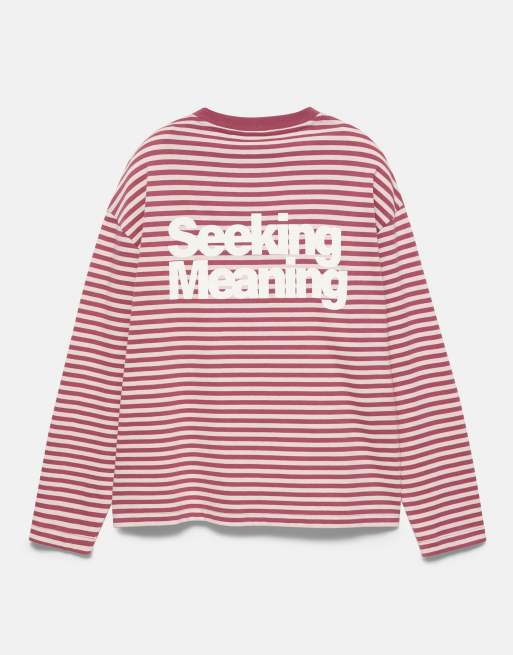 Pull&Bear Stwd randig t-shirt med text i burgundy, 5 av 5