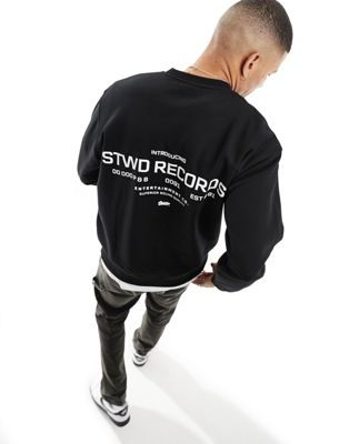 Pull&Bear Stwd record back printed sweatshirt in black