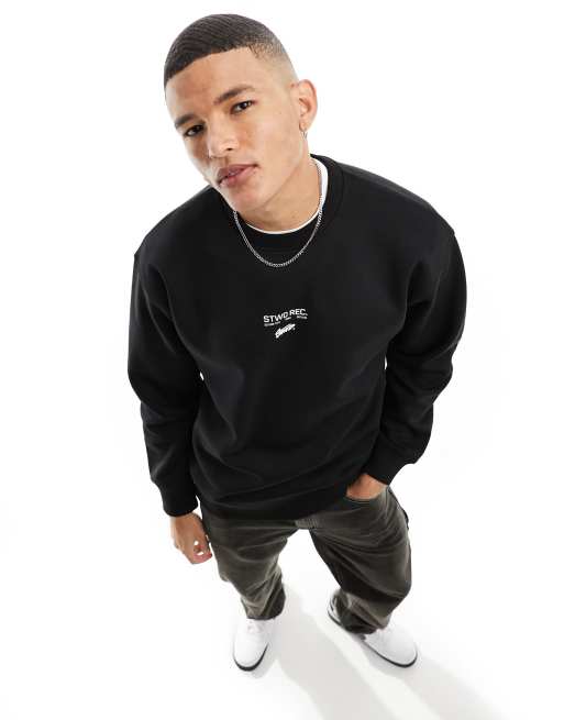 Pull Bear Stwd record back printed sweatshirt in black