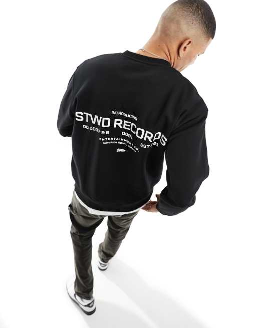 Pull&Bear STWD records back print sweatshirt in black