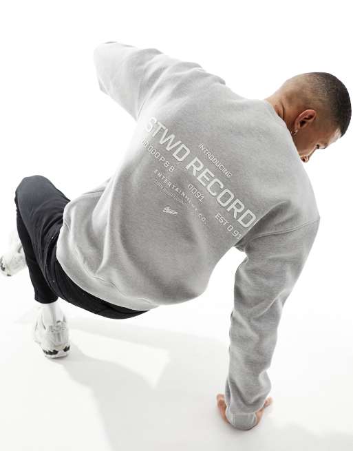 Pull&Bear STWD records back printed sweatshirt in grey
