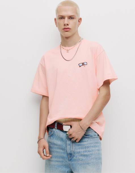 Pull&Bear – STWD – Rosa t-shirt med solglasögontryck - view 1