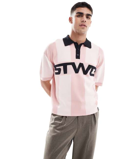 Pull&Bear – STWD – Różowa dzianinowa koszulka polo w stylu retro 