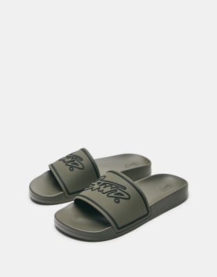 Pull&Bear Stwd rubberised sandals in khaki