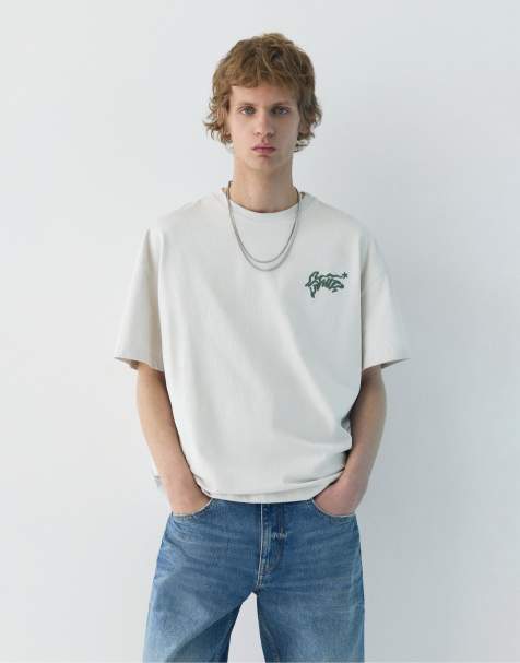 Pull&Bear - STWD - Sandfarvet T-shirt med broderi - view 1