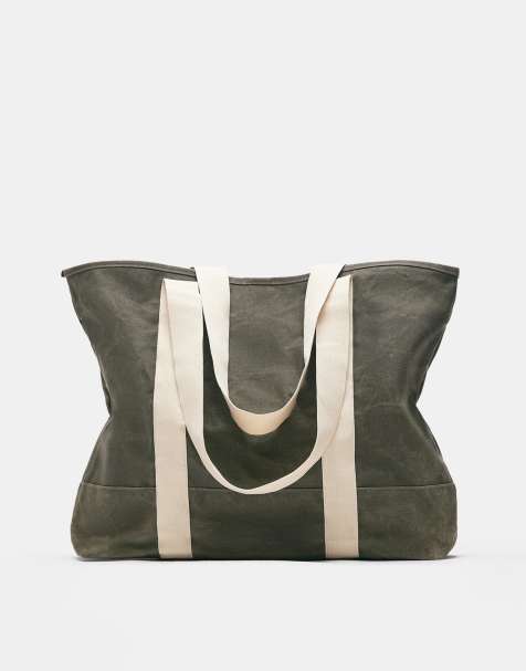 Pull&Bear – Stwd – Shopper-Tasche in Khaki mit Used-Optik - view 1