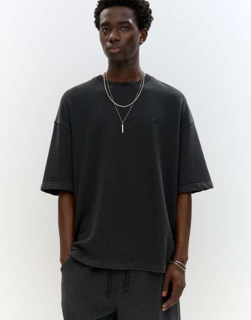 Pull&Bear STWD short sleeve sweatshirt in black