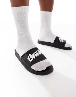 Pull & Bear Stwd Slides In Black