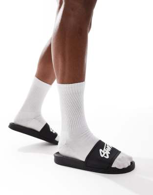 Pull & Bear Stwd Slides In Black