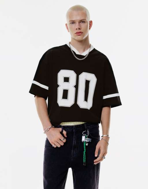 Pull&Bear - Stwd - Sort hockey-t-shirt med '80'-print