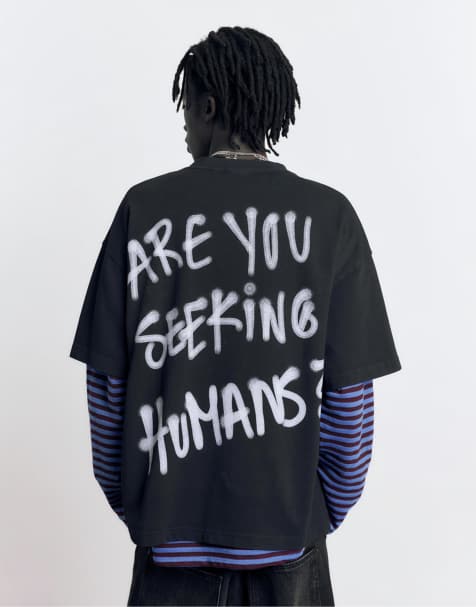 Pull&Bear - STWD - Sort T-shirt med grafisk print - view 1