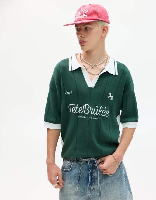 Pull&Bear – STWD – Sportliches Polohemd in Dunkelgrün