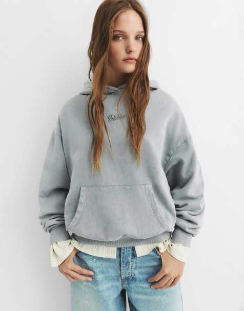 Pull&Bear Stwd star hoodie in bluish grey - view 1