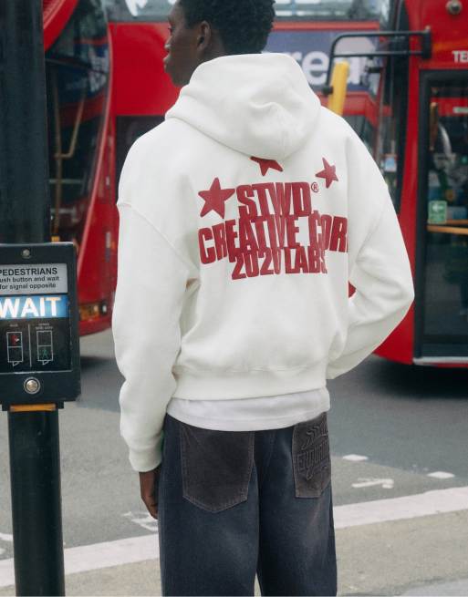 Pull&Bear Stwd Sternen-Sweatshirt mit Kapuze in Weiß, 4 von 7