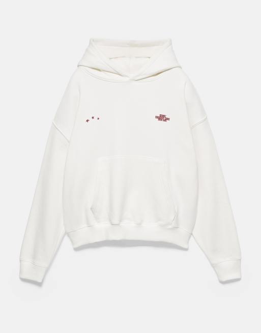 Pull&Bear Stwd Sternen-Sweatshirt mit Kapuze in Weiß, 5 von 7