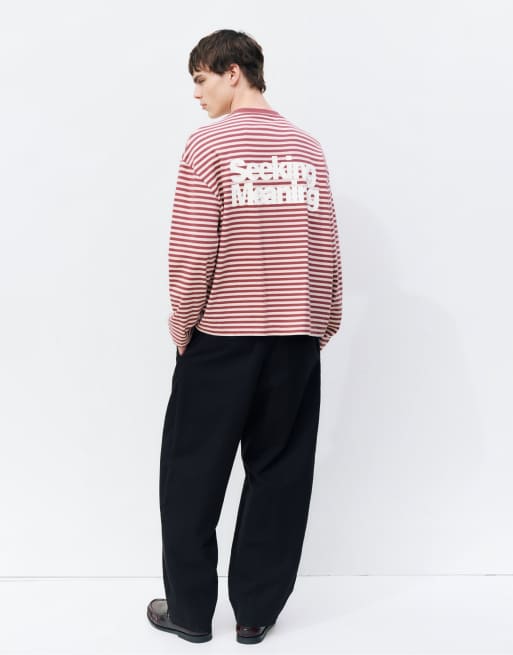 Pull&Bear Stwd stribet T-shirt i burgundy, 2 af 5